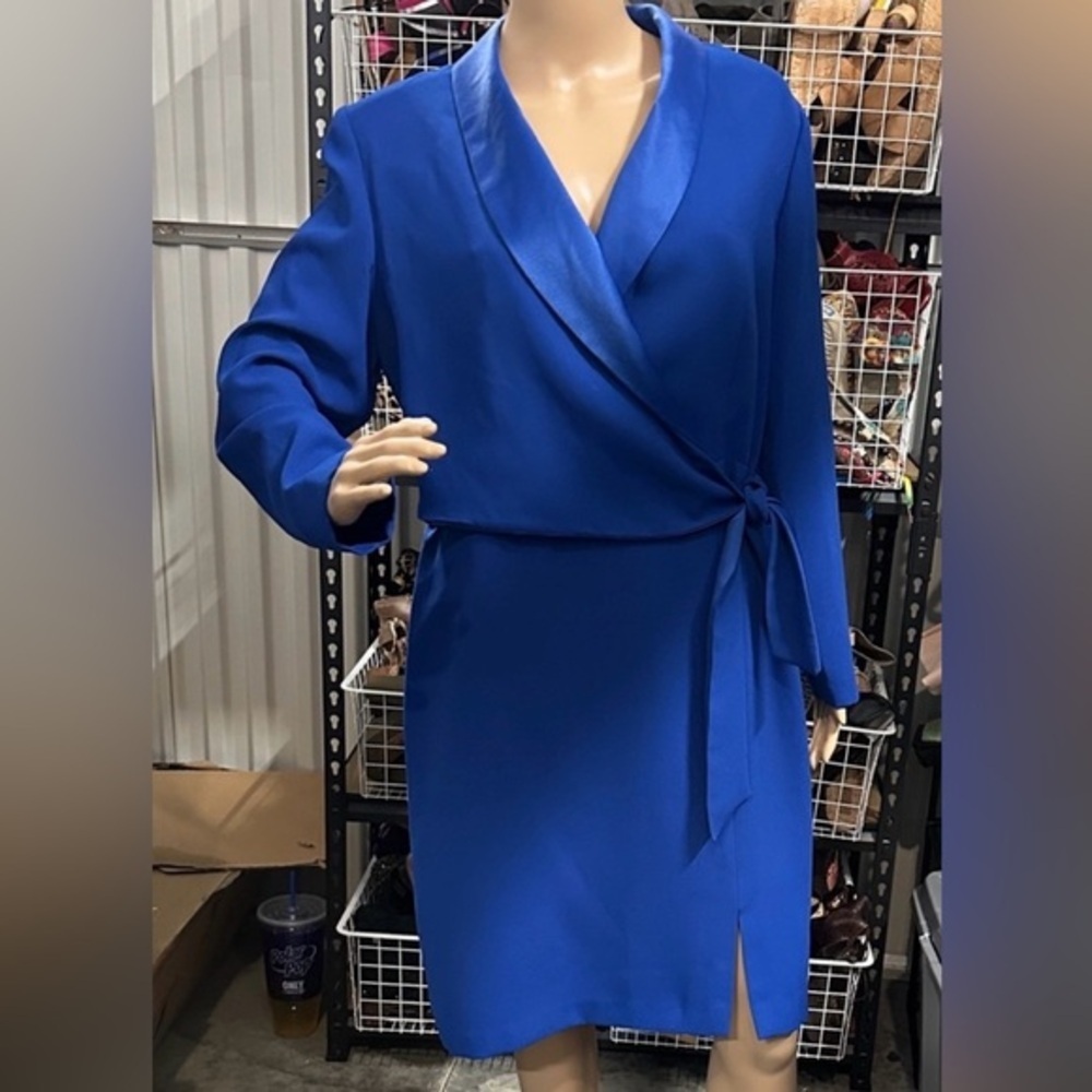 Plaza South Petite Chic Royal Blue Wrap Mini Dress size 14 P